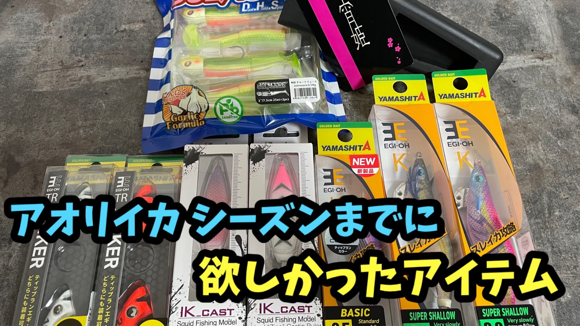 2025年新発売の欲しかったエギングアイテムと釣り具の写真。
